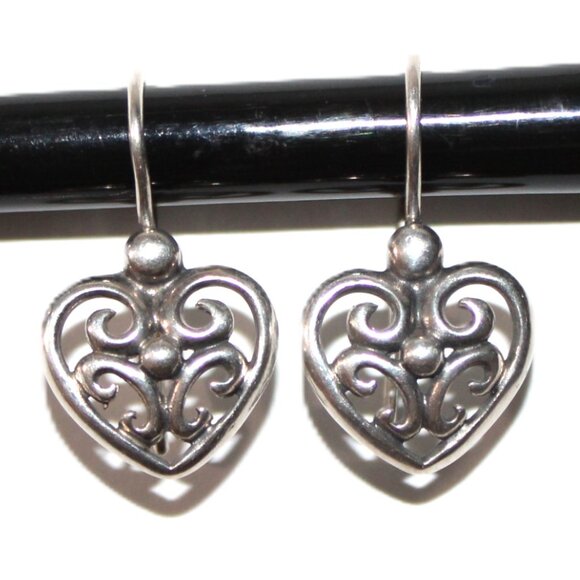 Sterling Silver Scroll Work Heart Earrings - Picture 1 of 4